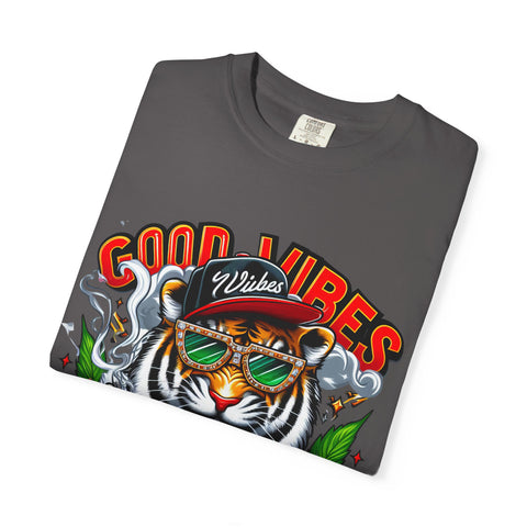 Good Vibes Tiger Graphic T-Shirt - Unisex Garment-Dyed Tee for Relaxed Summer Style