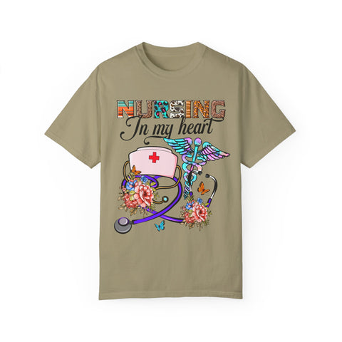 Nursing Heart T-Shirt - Unisex Garment-Dyed Tee for Healthcare Workers