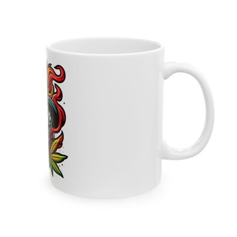 Skull & Leaf Ceramic Mug - 11oz, 15oz | Perfect for Stoners & Rebel Spirits