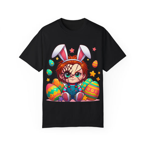 Cute Chucky Easter T-Shirt - Unisex Garment-Dyed Tee for Horror Fans