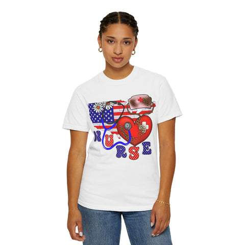 Patriotic Nurse T-shirt - Unisex Garment-Dyed Tee for Healthcare Heroes