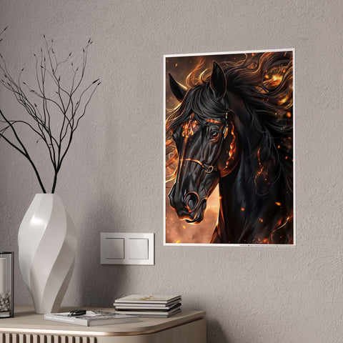 Fiery Horse Gloss Poster - Elegant Wall Art for Equestrian Lovers