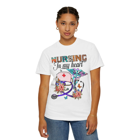 Nursing Heart T-Shirt - Unisex Garment-Dyed Tee for Healthcare Workers