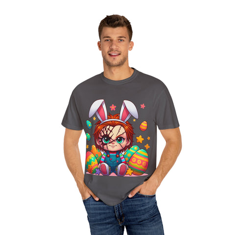 Cute Chucky Easter T-Shirt - Unisex Garment-Dyed Tee for Horror Fans