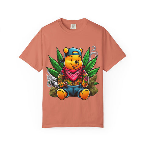 Hipster Bear T-Shirt - Unisex Garment-Dyed Tee with Cannabis Design