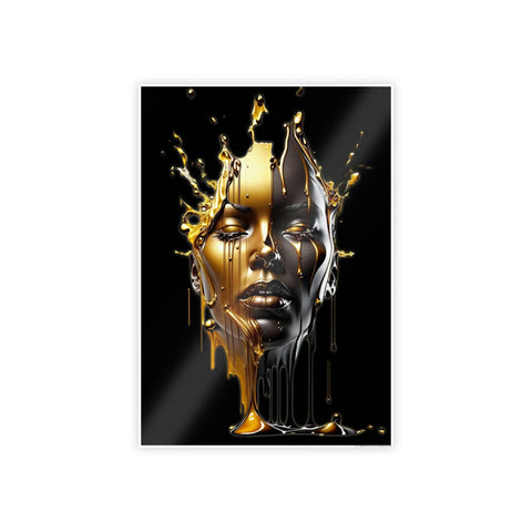 Glossy Art Poster - Golden Melting Woman Face - Modern Wall Decor