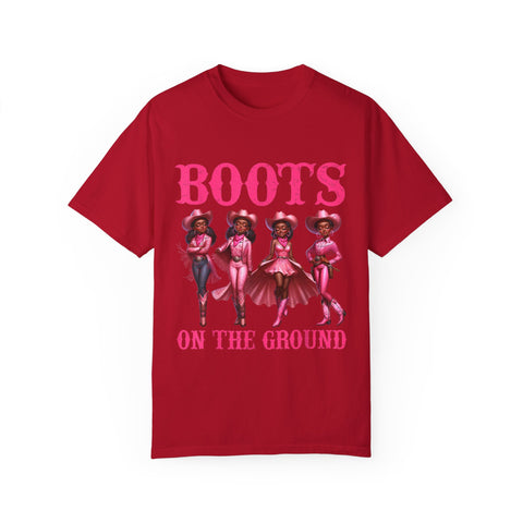 Unisex Garment-Dyed T-shirt: "Boots on the Ground" Vintage Western Style Tee