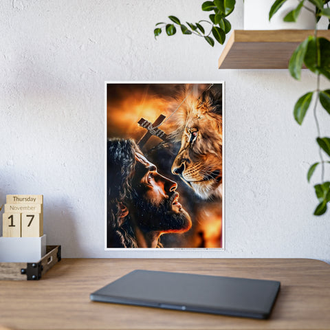 Inspirational Gloss Poster - Jesus and Lion Art for Faith and Home Decor
