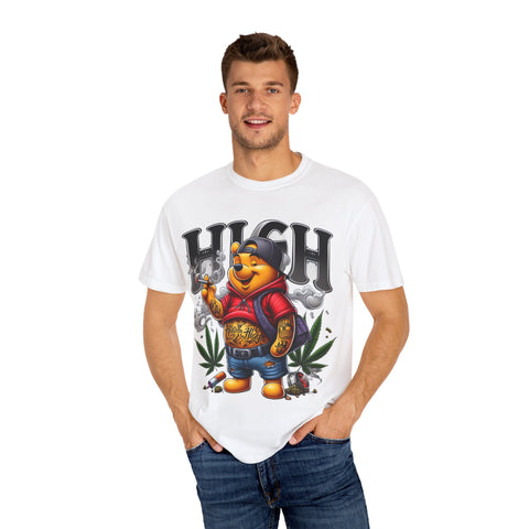 High Vibes Unisex Garment-Dyed T-shirt with Cartoon Bear Design