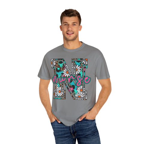 Nurse Floral Monogram T-Shirt - Unisex Garment-Dyed Style
