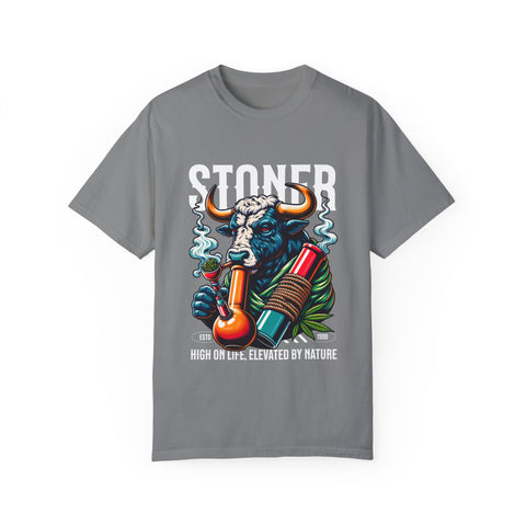 Stoner Bull T-Shirt - High on Life Design - Unisex Garment-Dyed Tee for Cannabis Enthusiasts