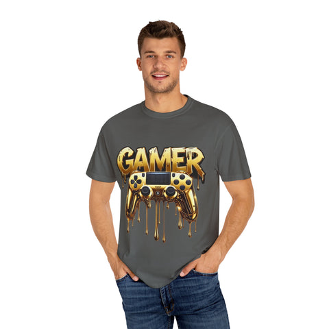 Gamer Gold Drip T-Shirt – Unisex Garment-Dyed Tee for Gaming Enthusiasts