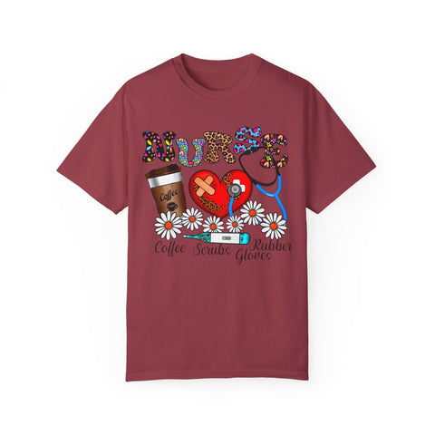 Nurse Love Graphic T-Shirt - Coffee Scrubs & Rubber Gloves
