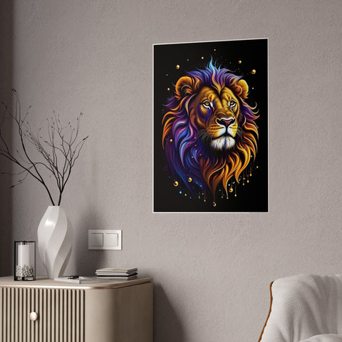 Vibrant Lion Gloss Poster - Colorful Wall Art for Animal Lovers