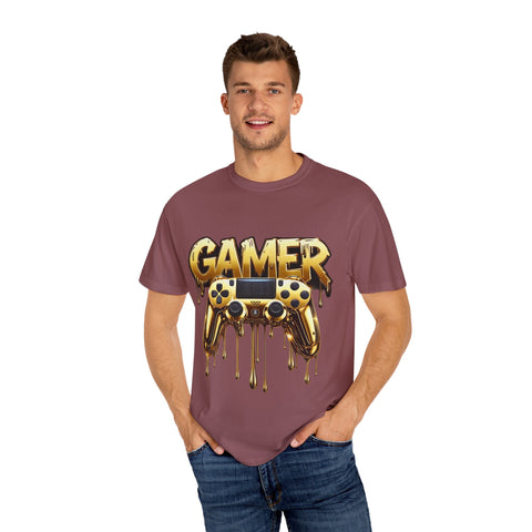 Gamer Gold Drip T-Shirt – Unisex Garment-Dyed Tee for Gaming Enthusiasts
