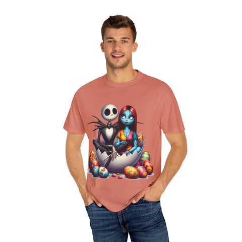 Cute Couples Halloween T-Shirt - Unisex Garment-Dyed Tee with Skeleton & Monster Designs