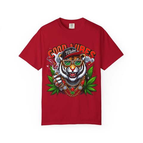 Good Vibes Tiger Graphic T-Shirt - Unisex Garment-Dyed Tee for Relaxed Summer Style