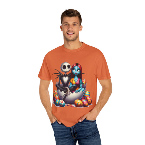 Cute Couples Halloween T-Shirt - Unisex Garment-Dyed Tee with Skeleton & Monster Designs