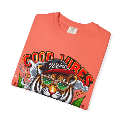 Good Vibes Tiger Graphic T-Shirt - Unisex Garment-Dyed Tee for Relaxed Summer Style