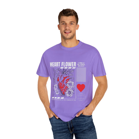 Heart Flower Unisex Garment-Dyed T-shirt - Symbol of Love and Strength