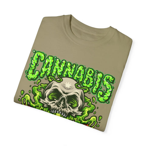 Skull & Cannabis Unisex Garment-Dyed T-Shirt - Unique Graphic Tee for Weed Enthusiasts