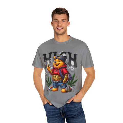 High Vibes Unisex Garment-Dyed T-shirt with Cartoon Bear Design