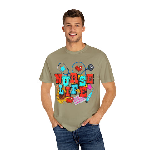 Nurse Life Unisex Garment-Dyed T-Shirt – Colorful Medical Graphic Tee