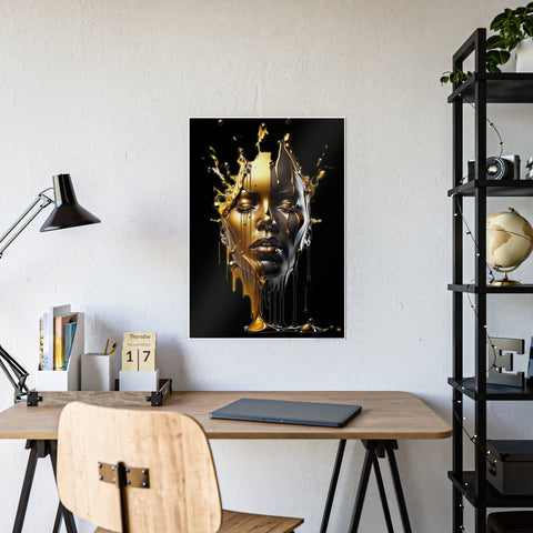 Glossy Art Poster - Golden Melting Woman Face - Modern Wall Decor