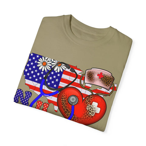 Patriotic Nurse T-shirt - Unisex Garment-Dyed Tee for Healthcare Heroes