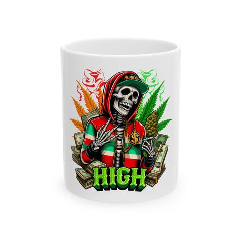 Stylish High Vibe Ceramic Mug - Skeleton Design (11oz & 15oz) for Coffee Lovers