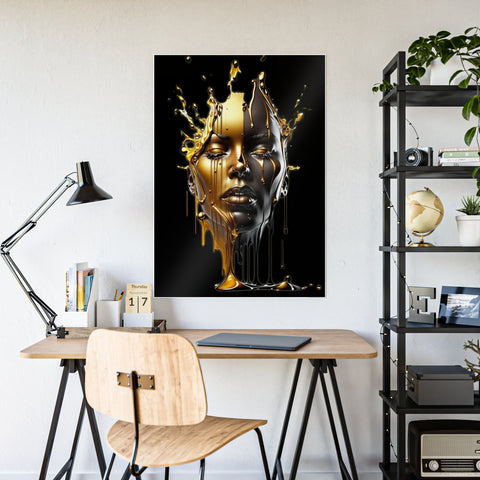 Glossy Art Poster - Golden Melting Woman Face - Modern Wall Decor