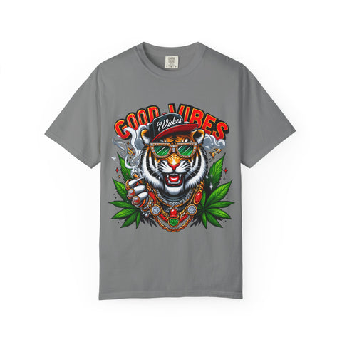 Good Vibes Tiger Graphic T-Shirt - Unisex Garment-Dyed Tee for Relaxed Summer Style