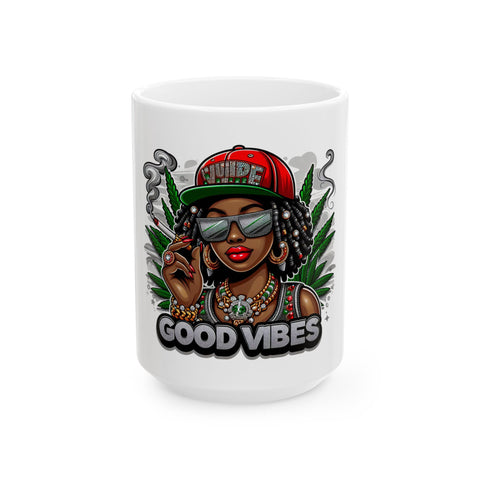 Good Vibes Ceramic Mug - 11oz & 15oz Coffee Cup for Tea Lovers and Herbal Enthusiasts