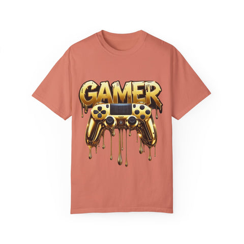 Gamer Gold Drip T-Shirt – Unisex Garment-Dyed Tee for Gaming Enthusiasts