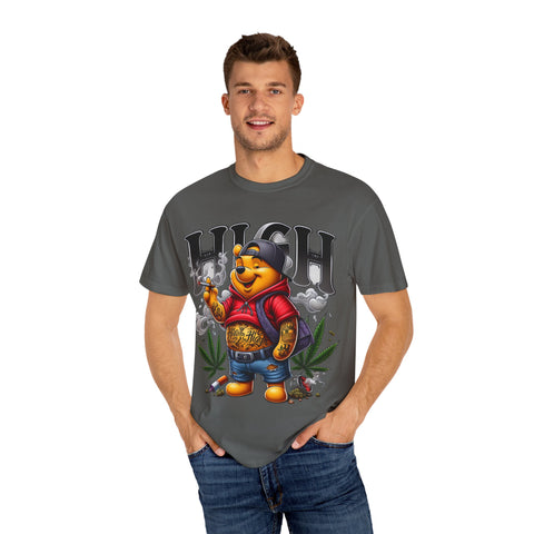High Vibes Unisex Garment-Dyed T-shirt with Cartoon Bear Design