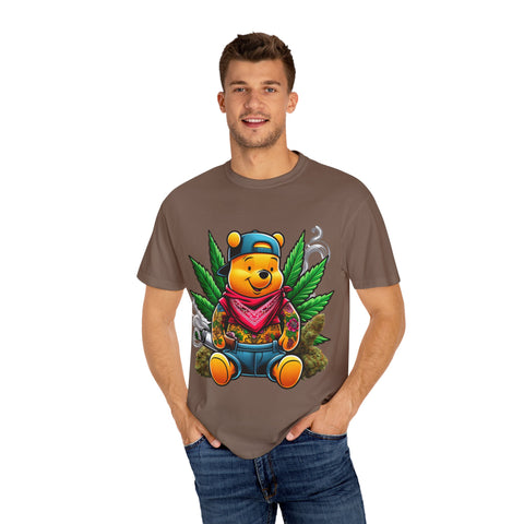Hipster Bear T-Shirt - Unisex Garment-Dyed Tee with Cannabis Design