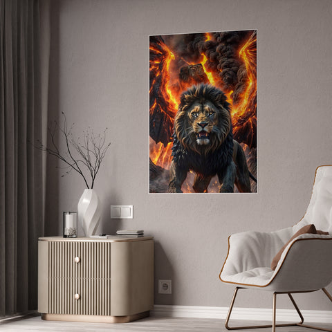 Majestic Lion Gloss Poster - Fiery Artwork for Animal Lovers