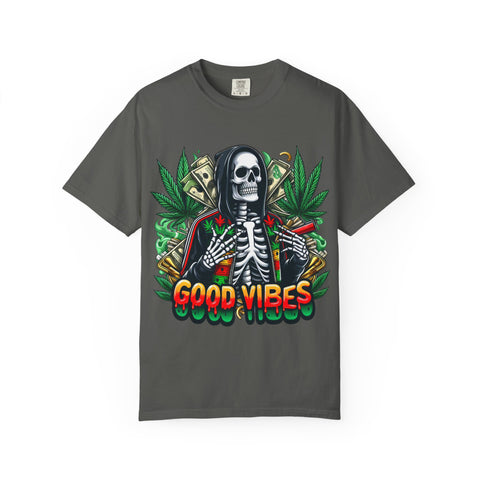 Good Vibes Unisex T-Shirt - Garment-Dyed Skeleton Design