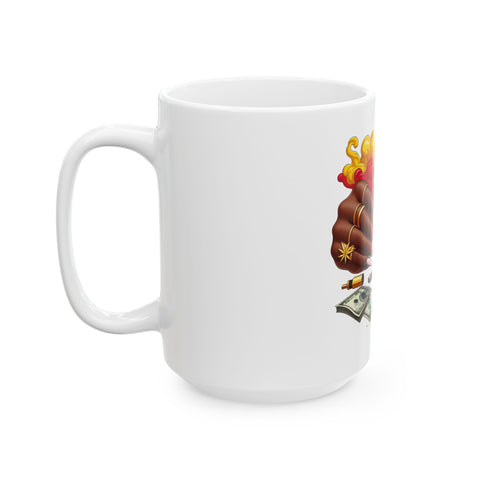 Vibrant Hands & Money Ceramic Mug – Unique 11oz & 15oz Coffee Cup