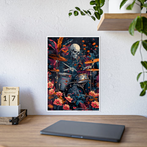 Vibrant Skeleton Drummer Gloss Poster – Perfect for Music Lovers and Home Decor