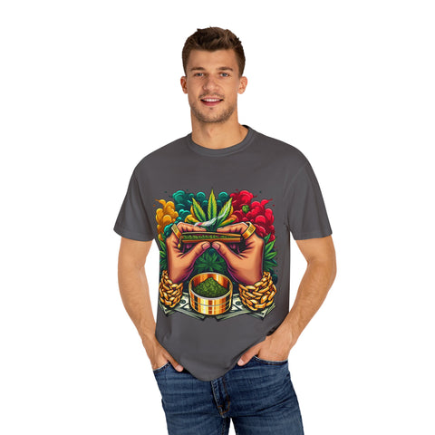 Vibrant Cannabis Lover's T-Shirt - Unisex, Garment-Dyed with Artistic Design
