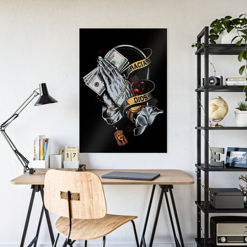 Glossy Prayer Art Poster - "Gracias Dios" Wall Decor