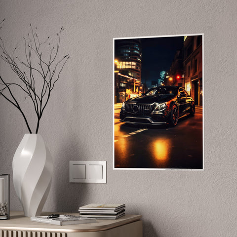 Glossy Car Art Poster - Nighttime Cityscape