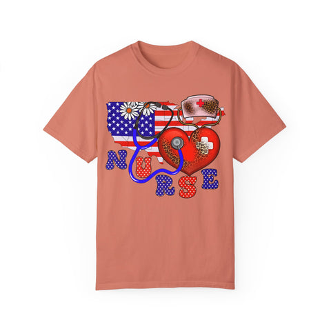 Patriotic Nurse T-shirt - Unisex Garment-Dyed Tee for Healthcare Heroes