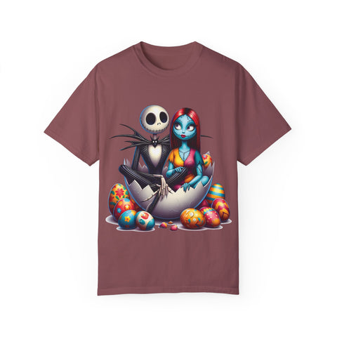 Cute Couples Halloween T-Shirt - Unisex Garment-Dyed Tee with Skeleton & Monster Designs