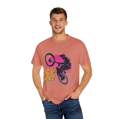 Ride Hard Unisex Garment-Dyed T-Shirt - Perfect for Cyclists & Outdoor Enthusiasts