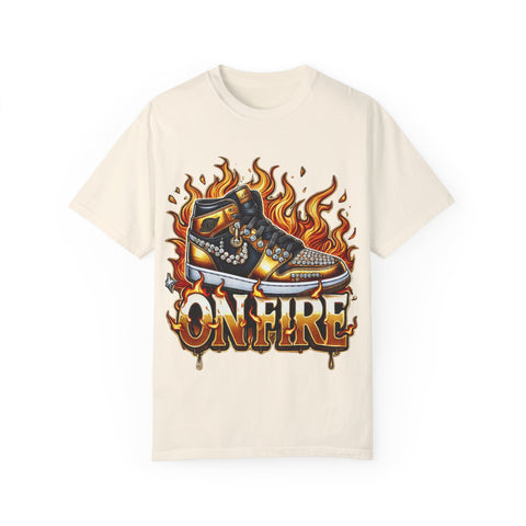 Unisex Garment-Dyed T-Shirt - 'On Fire' Graphic Tee for Sneaker Enthusiasts
