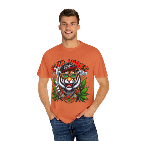 Good Vibes Tiger Graphic T-Shirt - Unisex Garment-Dyed Tee for Relaxed Summer Style