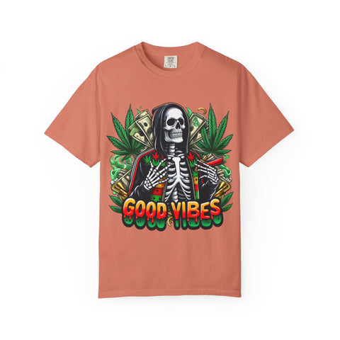 Good Vibes Unisex T-Shirt - Garment-Dyed Skeleton Design