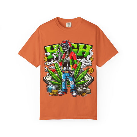 High Vibe Unisex Garment-Dyed T-Shirt - Skull & Cannabis Design